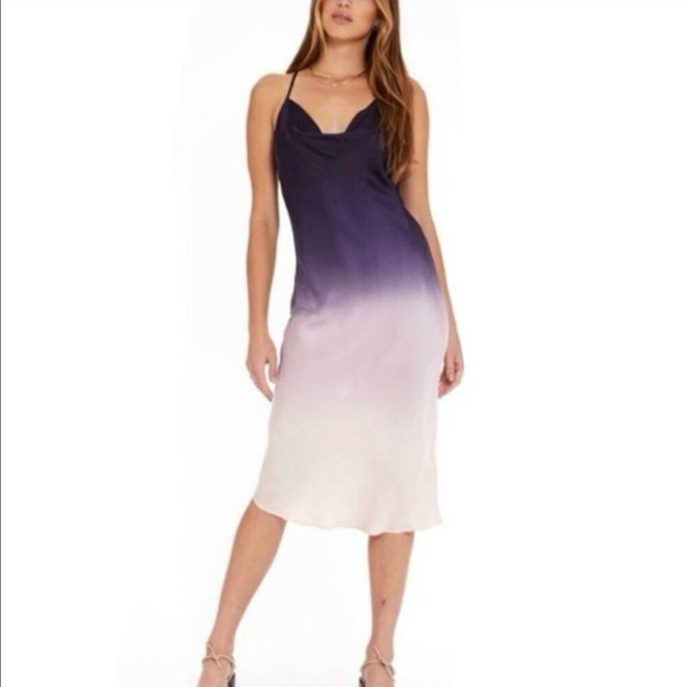 Young Fabulous & Broke Purple and Pink Ombre Satin Midi Dress Size Medium